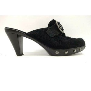 Stuart Weitzman Black Leather Buckle Slide Mule Block Heels Shoes Women's 6 M
